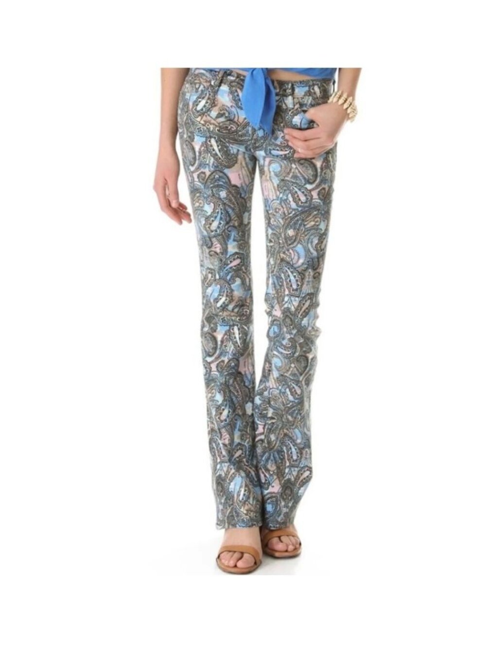 Rebecca Minkoff Paisley Print Flare Jeans Womens Size 29 Multi-Color Made In USA